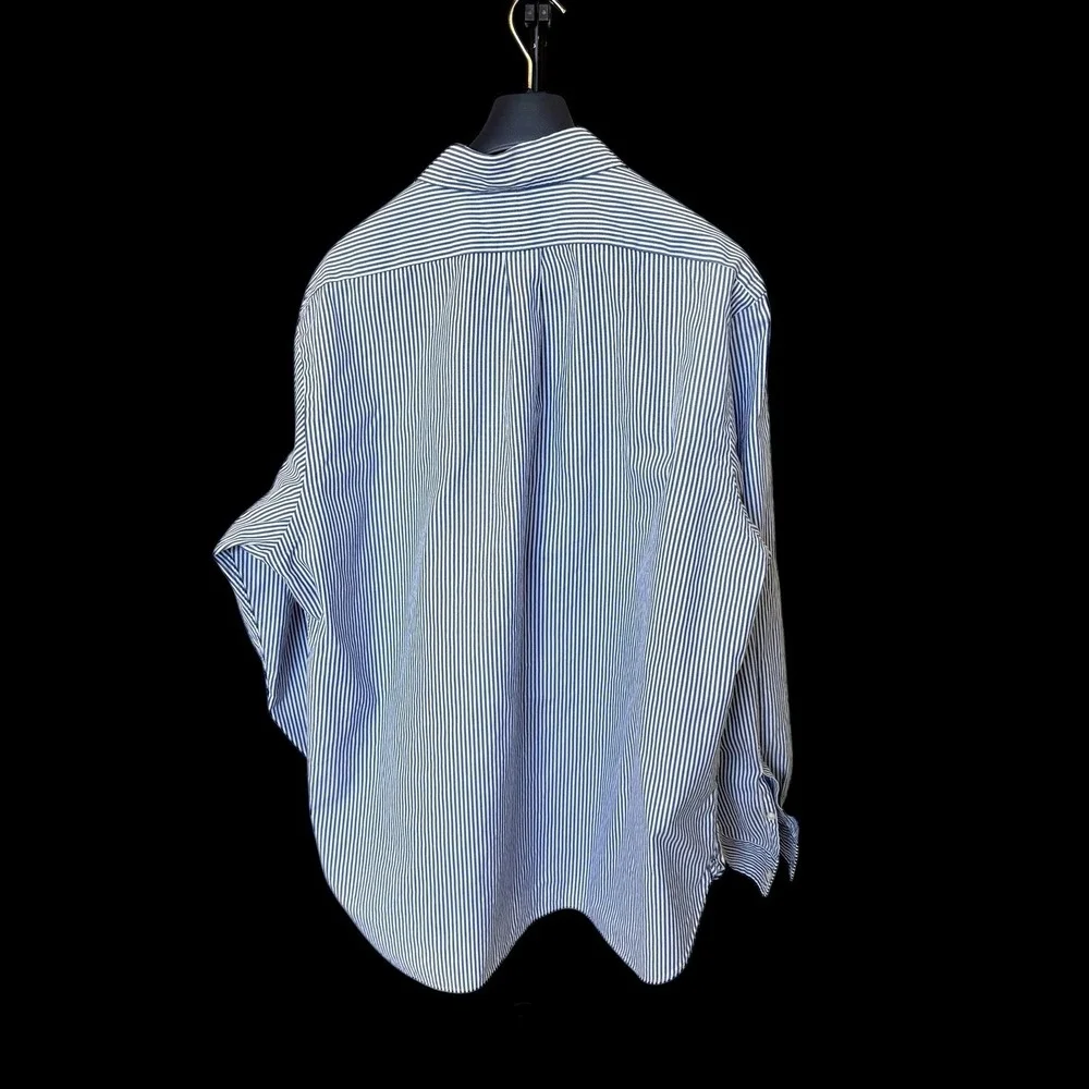 Ralph Lauren Men's Striped Cotton Button Down Shirt Sz 18/46 Blue Long Sleeve
